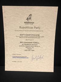 $50 Gift Certificate to Wildhorse Grill at Robson Ranch 202//269